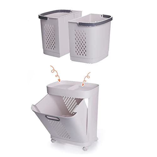 2-Tier Laundry Basket with Wheel Rolling Laundry Sorter Hampe Bathroom,plplaaoo Sorter Basket,Laundry Basket Bottom Opening Closing Design Dirty Clothes Hamper with Storage Shelf for Bathroom