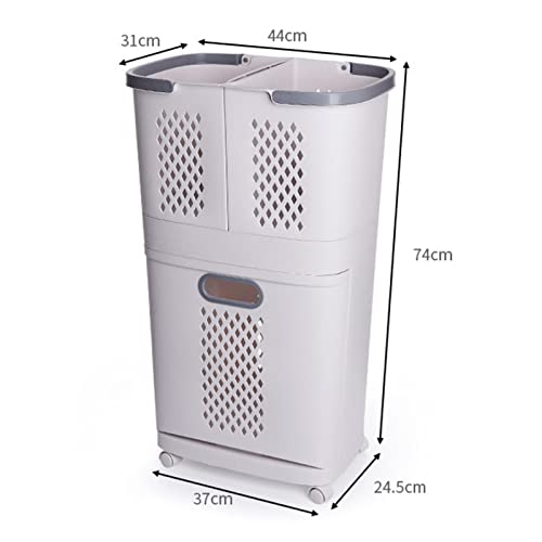 2-Tier Laundry Basket with Wheel Rolling Laundry Sorter Hampe Bathroom,plplaaoo Sorter Basket,Laundry Basket Bottom Opening Closing Design Dirty Clothes Hamper with Storage Shelf for Bathroom