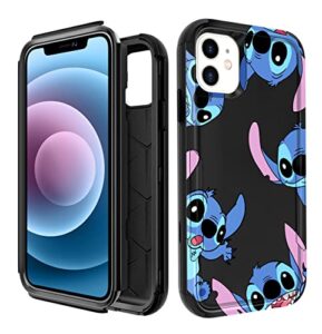 stsnano 3 in 1 heavy duty case for iphone 11 6.1” cute cartoon character hard pc full body cover rugged bumper military grade drop shockproof protective phone cases for girls women boys,shidizai