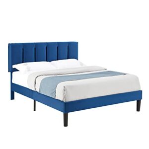 VECELO Full Size Bed Frame, Upholstered Platform Bedframe, Adjustable Headboard, Wood Slat Support, No Box Spring Needed, Easy Assembly, Blue