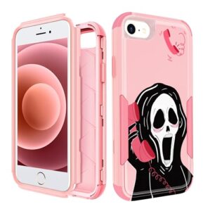 stsnano 3 in 1 heavy duty case for iphone 7/8/se 2020/se 2022 4.7" cute design unique funny hard pc full body cover rugged military shockproof phone cases for girls women boys,pk skull