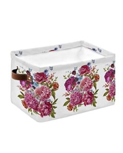 large capacity storage bins 1pcs vintage floral pink blue purple black flower cluster green leaves storage cubes - folding storage baskets for organizing bedroom living room shelves home 15x11x9.5 in