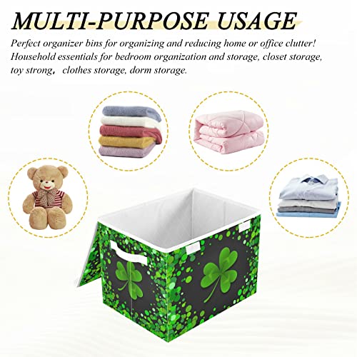 xigua St. Patrick's Day Storage Bins with Lids and Carrying Handle,Foldable Storage Boxes Organizer Containers Baskets Cube with Cover for Home Bedroom Closet Office Nursery