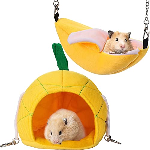 HomeSoGood 2pcs Hanging House Cage, Soft Small Pet Bed, Guinea Pig Hamster Banana Pineapple Cage