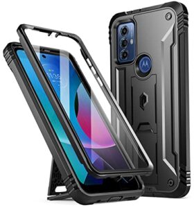 poetic revolution series case for motorola moto g play (2023), full-body rugged dual-layer shockproof protective cover with kickstand and built-in-screen protector, black