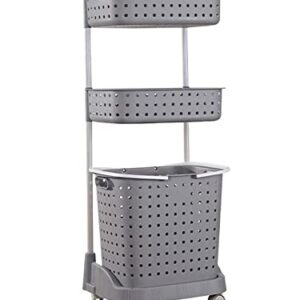 Laundry Hamper with Wheels and Removable Basket Bathroom Storage Organizer,Rolling Storage Rack,3-Tier Mobile Storage Cart For Bathroom and Laundry or Narrow Places,Gray