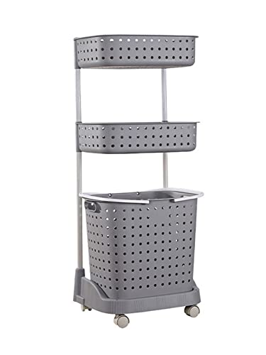 Laundry Hamper with Wheels and Removable Basket Bathroom Storage Organizer,Rolling Storage Rack,3-Tier Mobile Storage Cart For Bathroom and Laundry or Narrow Places,Gray