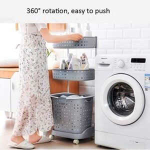 Laundry Hamper with Wheels and Removable Basket Bathroom Storage Organizer,Rolling Storage Rack,3-Tier Mobile Storage Cart For Bathroom and Laundry or Narrow Places,Gray