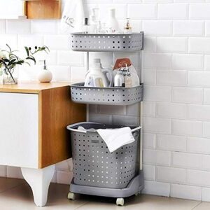 Laundry Hamper with Wheels and Removable Basket Bathroom Storage Organizer,Rolling Storage Rack,3-Tier Mobile Storage Cart For Bathroom and Laundry or Narrow Places,Gray