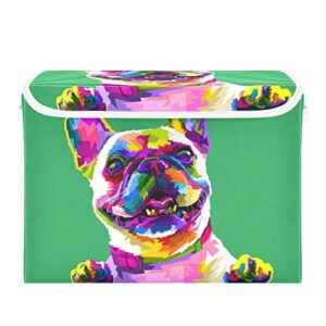 xigua dog storage bins with lids and carrying handle,foldable storage boxes organizer containers baskets cube with cover for home bedroom closet office nursery