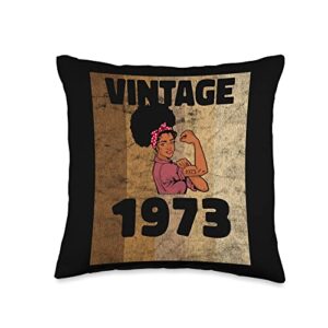 black pride melanin queen african american gifts vintage 1973 limited edition 50th birthday afro girls women throw pillow, 16x16, multicolor