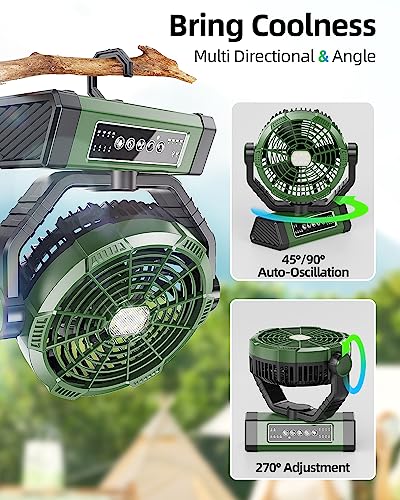 Korbot Camping Fan - 20000mAh 9-Inch Battery Operated Fan(60Hrs) - Portable Fan Rechargeable - USB Fan with Light & Remote for Indoor, Outdoor e.g. Travel, Fishing - Gifts for Men/Women/Boyfriend