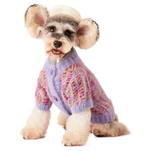 Pet Sweater Cardigan Cute Heart Shape Buckles Sweater for Small Dog Cat Soft Jacket Puppy Colorful Knitwear Clothes (S,Purple)