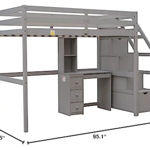 ODC Twin Over Twin Bunk Bed with Desk,Multifunctional Twin Size Loft Bed with a Platform Twin Bed and Storage Staircase, Solid Wood Loft Bed Frame with Shelves/Drawers for Kids Teens Adults