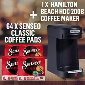 Senseo Hamilton Beach Commercial HDC200B Coffee Brewer 1 Cup Pod Coffeemaker and 64 Coffee Pods Medium Roast Classic, Black Single Hospitality 3-Minute Brew Time