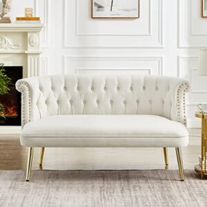 JEEOHEY Small Loveseat Sofa, 53.5" Modern Upholstered Button Tufted Velvet 2-Seat Sofa Small Love Seat Couch for Small Space, Living Room, Bedroom and Apartment, Beige