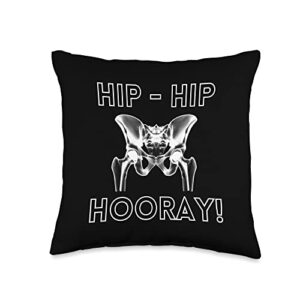 hip hip hooray hip replacement tee hooray hip replacement physical therapy tee throw pillow, 16x16, multicolor