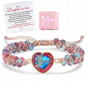 flavnt to my daughter-in-law, i will forever love you jasper heart bracelet, adjustable natural jasper braided rope bracelet, daughter bracelet from mom, gift for daughter (red)
