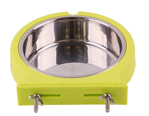 2-in-1 Pet Hanging Bowl for Crates & Cages Removable Stainless Steel Dog Bowl with Plastic Puppy Feeder Food Water Bowl for Cat, Rabbit, Bird, Hamster, Shitzu, Ferret (Green, S)