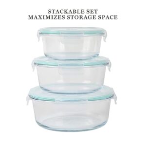 Martha Stewart Lamoine 6 Piece 44 oz, 32 oz, 22 oz Round Storage Borosilicate Glass Container Set w/PP Snap Martha Blue Lids