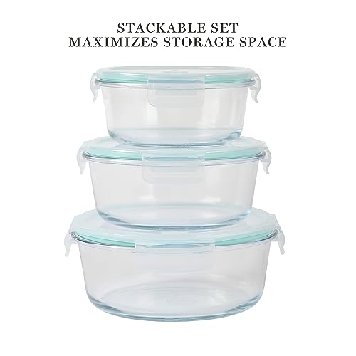 Martha Stewart Lamoine 6 Piece 44 oz, 32 oz, 22 oz Round Storage Borosilicate Glass Container Set w/PP Snap Martha Blue Lids