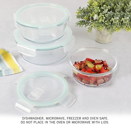 Martha Stewart Lamoine 6 Piece 44 oz, 32 oz, 22 oz Round Storage Borosilicate Glass Container Set w/PP Snap Martha Blue Lids