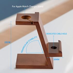 Shevvi Stand for Apple Watch, 2 in 1 Walnut Wood Phone Stand Holder for iPad Tablet, Desktop Stand Charging Dock for iPhone 14 13 12 11 All Series and Apple Watch Series 8/SE2/7/6/SE/5/4/3/2/1