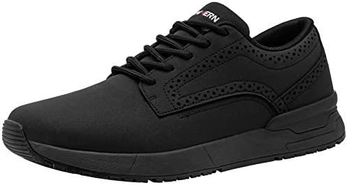 LARNMERN Non Slip Work Shoes for Men Kitchen Chef Slip Resistant Shoe Waterproof Food Service Restaurant Cooking Slip on Sneakers Walking and Casual Comfortable Working Footwear/Black/11