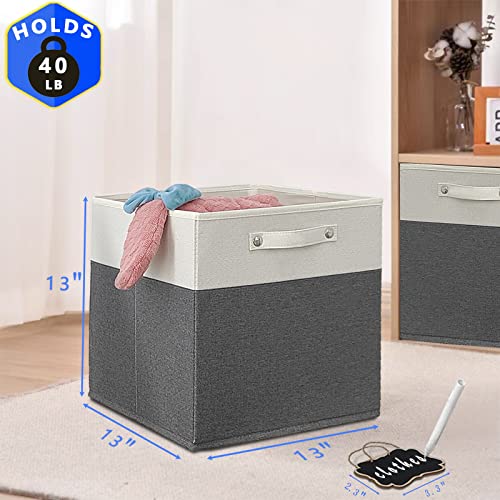 Dyvavna 13x13x13 Inch Storage Cube Bins, Large Foldable Fabric Linen Cube Storage Bins【6-pack】, with Cotton Handles Closet Bins for Nursery Shelves Home Organization and Storage bins(White & grey)