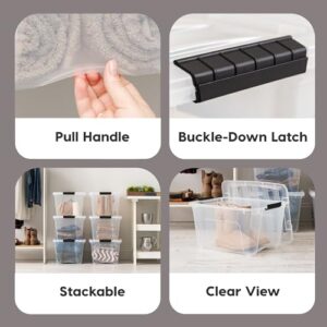 IRIS USA 6 Pack 32qt Clear View Plastic Storage Bin with Lid and Secure Latching Buckles