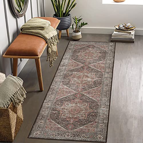 CAREMEE Area Rug 2x6 Runner Rug Machine Washable Rug Hallway Indoor Rug Vintage Rug Foldable Accent Rug Lightweight Non Slip Bathroom Kitchen Living Room, 2' x 6' Black