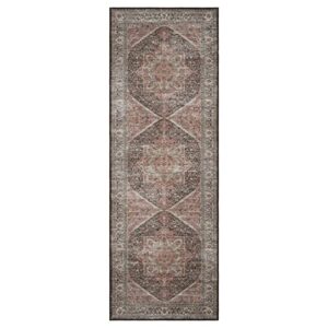 CAREMEE Area Rug 2x6 Runner Rug Machine Washable Rug Hallway Indoor Rug Vintage Rug Foldable Accent Rug Lightweight Non Slip Bathroom Kitchen Living Room, 2' x 6' Black