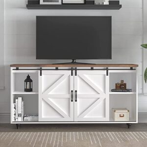 Catrimown White Sideboard Buffet Cabinet 58” Sideboard and Buffet with Storage Sliding Barn Door Kitchen Buffet Storage Cabinet Farmhouse Coffee Bar Cabinet Credenza for Living Room Entryway, White