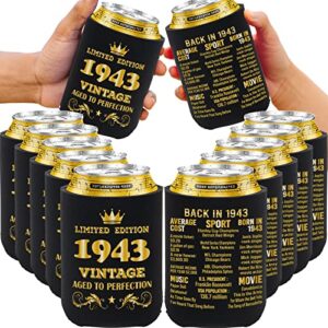 backuryear 80th birthday party decorations for men women, funny 80th birthday party supplies, 80 years old eighty birthday decor, 80th birthday party cans cooler sleeves, black&gold/12 pcs