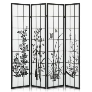 magshion folding room dividers 5.9ft 4-panel portable room separators divider wall, oriental ink four noble ones print folding room dividers freestanding black screen for home office