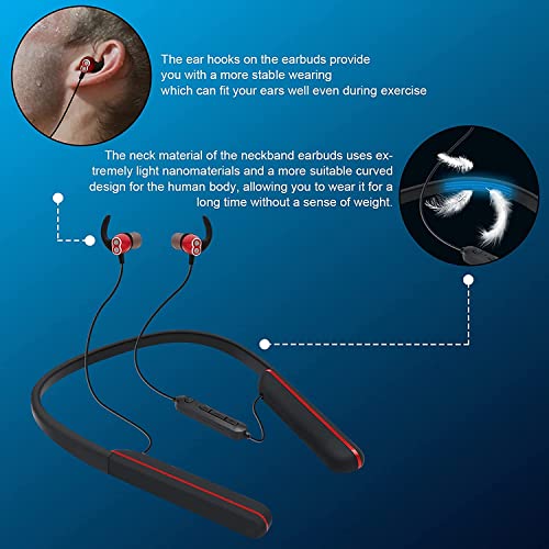 RYNDAO Wireless earplug Neck Band with TF Card Slot, 100 Hours Long Battery Life Headset Bluetooth Headset Neck Built-in Noise Reduction Microphone IPX5 Waterproof, for iPhone/Samsung/iOS/Android