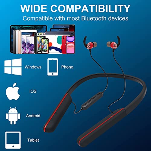 RYNDAO Wireless earplug Neck Band with TF Card Slot, 100 Hours Long Battery Life Headset Bluetooth Headset Neck Built-in Noise Reduction Microphone IPX5 Waterproof, for iPhone/Samsung/iOS/Android