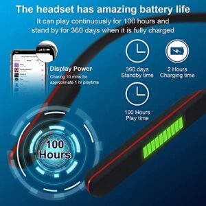 RYNDAO Wireless earplug Neck Band with TF Card Slot, 100 Hours Long Battery Life Headset Bluetooth Headset Neck Built-in Noise Reduction Microphone IPX5 Waterproof, for iPhone/Samsung/iOS/Android