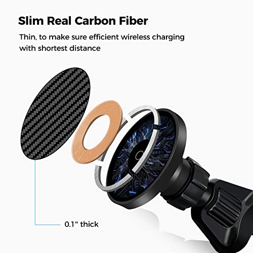 MONOCARBON Car Phone Holders for iPhone, MagSage Car Mount Charger Wireless, iPhone 15 Car Charger Adapter Fast Charging, Magnetic Car Phone Holder Mount.(Twill Carbon Matte Black+Charger)