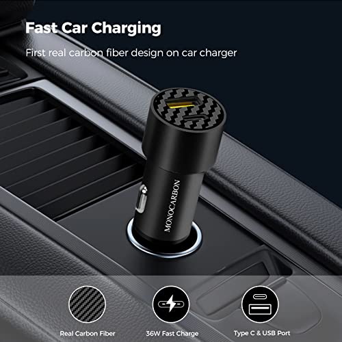 MONOCARBON Car Phone Holders for iPhone, MagSage Car Mount Charger Wireless, iPhone 15 Car Charger Adapter Fast Charging, Magnetic Car Phone Holder Mount.(Twill Carbon Matte Black+Charger)