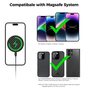 MONOCARBON Car Phone Holders for iPhone, MagSage Car Mount Charger Wireless, iPhone 15 Car Charger Adapter Fast Charging, Magnetic Car Phone Holder Mount.(Twill Carbon Matte Black+Charger)