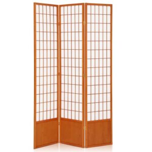 Magshion 3-Panels Room Dividers and Folding Privacy Screens 6.5ft High Oriental Small Grids Folding Screen Room Divider Separating Wall Freestanding Shoji Screen for Home Office