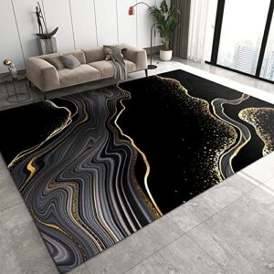 qinyun vintage halo area rug, black and gold marble patchwork living room rug, decorative rug fluffy durable and comfortable for bedroom dining room apartment office-6ft×8ft