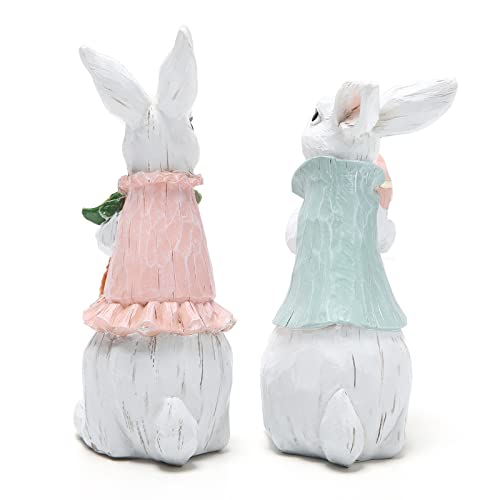 Hodao Set of 2 Easter Bunny Couple Decorations Spring Easter Rabbit Decors Figurines Tabletopper Decorations for Party Home Holiday Cute Rabbit Easter Day Couple Gifts Decorations