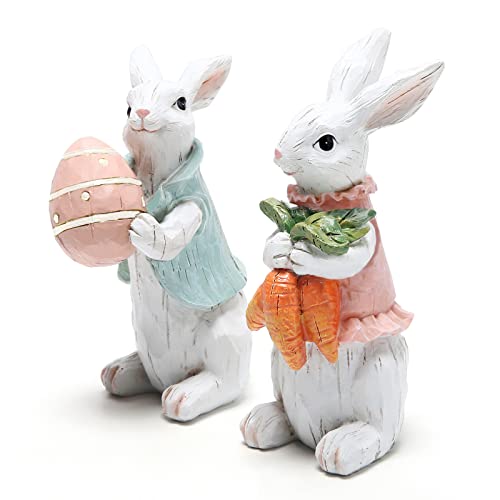 Hodao Set of 2 Easter Bunny Couple Decorations Spring Easter Rabbit Decors Figurines Tabletopper Decorations for Party Home Holiday Cute Rabbit Easter Day Couple Gifts Decorations