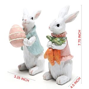 Hodao Set of 2 Easter Bunny Couple Decorations Spring Easter Rabbit Decors Figurines Tabletopper Decorations for Party Home Holiday Cute Rabbit Easter Day Couple Gifts Decorations