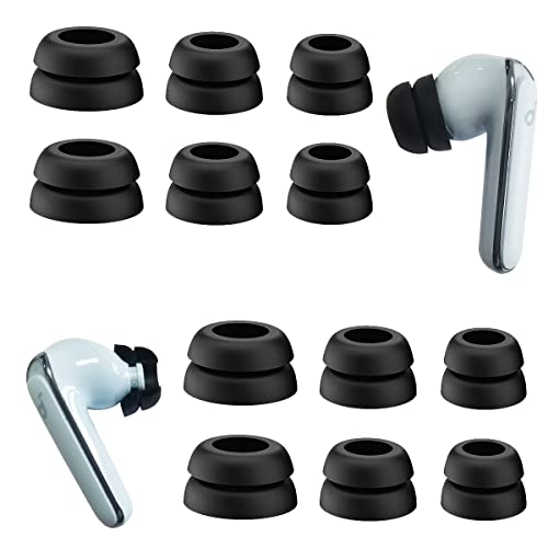 Luckvan Anti Slip Double Flange Ear Tips for Anker Soundcore Life P3 Replacement Ear Tips for Soundcore Life P3/P2 Earbuds Silicone 6 Pairs LMS Black