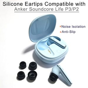 Luckvan Anti Slip Double Flange Ear Tips for Anker Soundcore Life P3 Replacement Ear Tips for Soundcore Life P3/P2 Earbuds Silicone 6 Pairs LMS Black