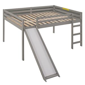 ODC Full Loft Bed with Slide and Ladder, Solid Wood Low Loft Bed Frame for Kids, Full Size Loft Bed for Kids/Teens/Grils/Boys, No Box Spring Needed