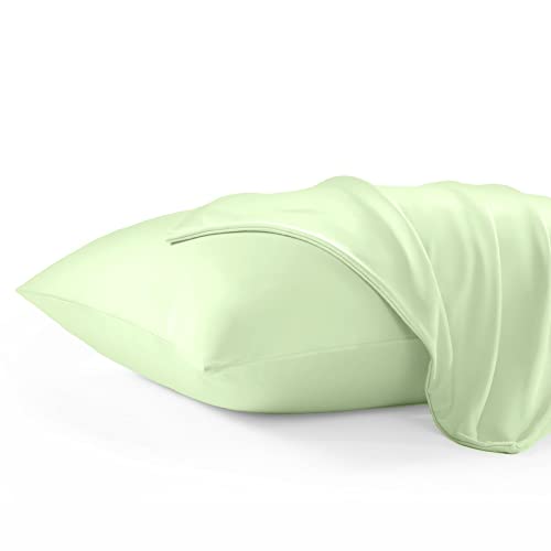 LLANCL Cooling Pillow Cases Queen Size - Silky Cooling Pillowcase Set of 2, Soft & Breathable Pillow Covers with Envelope Closure,20x30 inches(Cooling Pillowcase 20" x 30" Green)